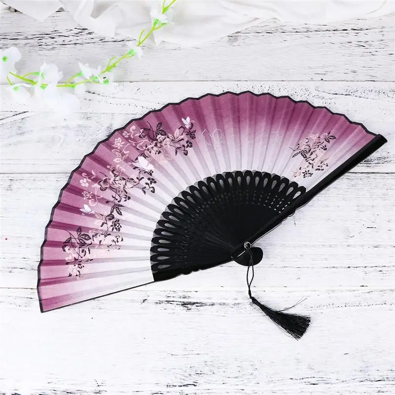 ROSENICE Бабочка и цветок стиль складной бамбуковый ручной вентилятор с кисточкой