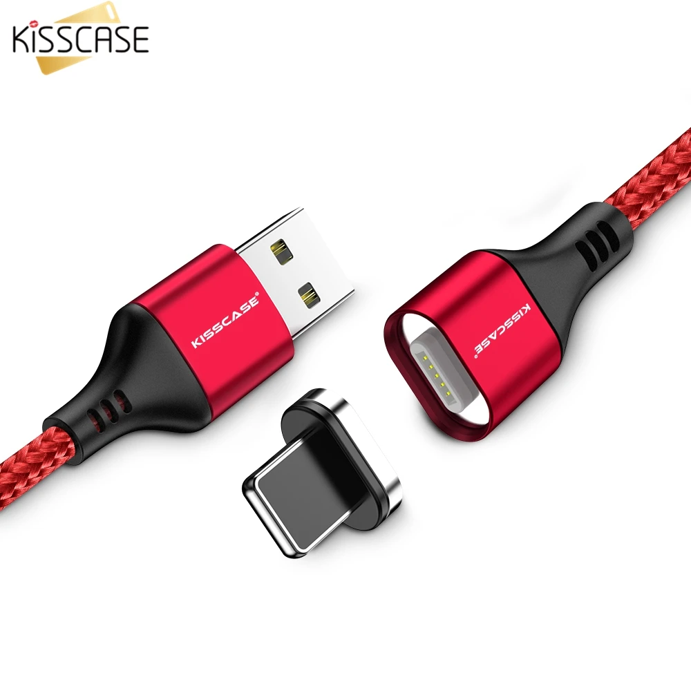Магнитный кабель KISSCASE 1 м для Apple iPhone X 7 8 6 Xr Xs Max USB C type C кабель samsung S10 S10 Lite Micro USB магнитное зарядное устройство - Цвет: Red