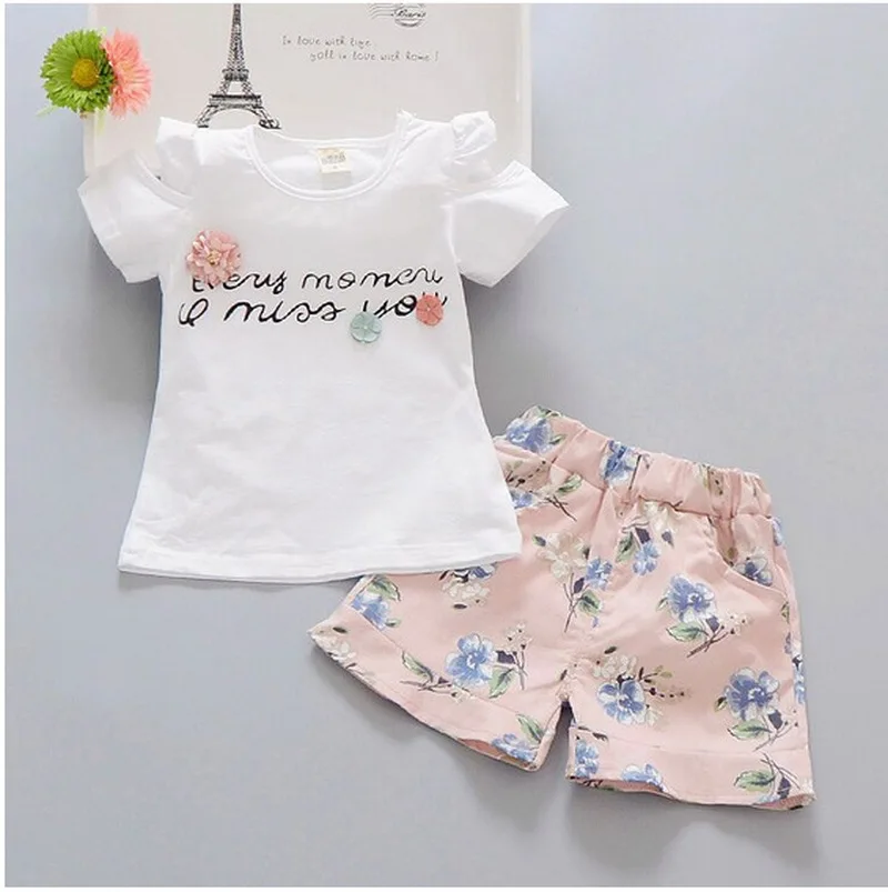 Комплект повседневной одежды для девочек летняя рубашка с цветочным принтом и