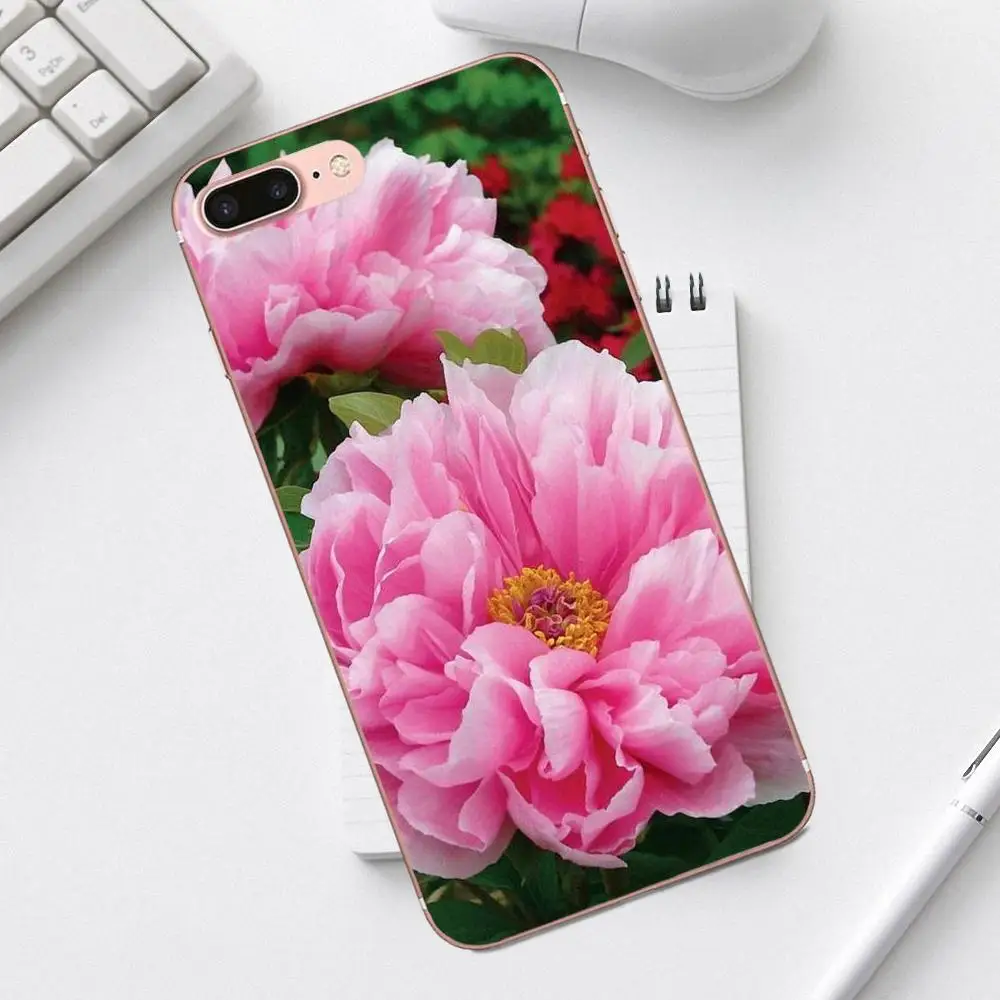 Мягкий резиновый чехол для телефона Love фиолетовые пионы iPhone 4 4S 5 5C SE 6 6S 7 8 Plus X XS Max XR