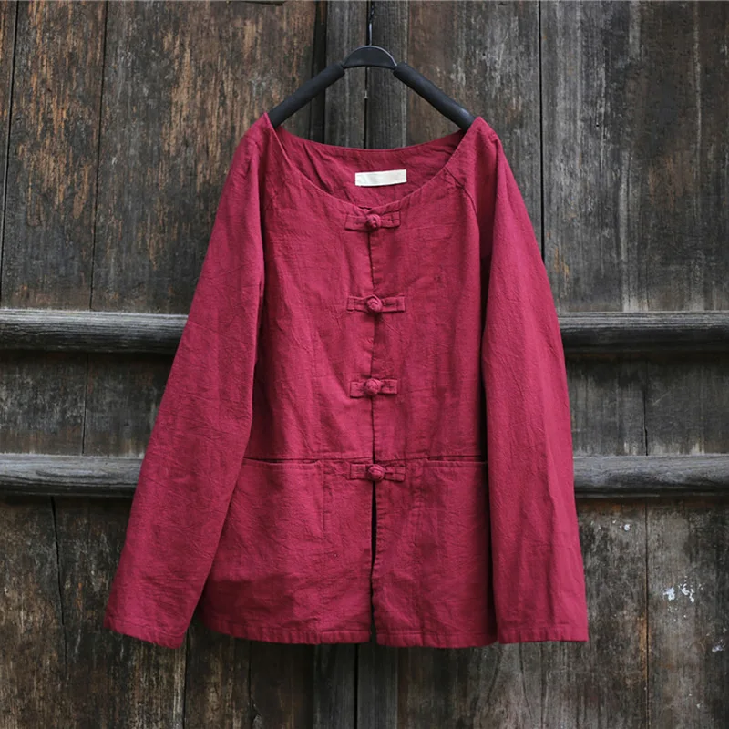Женское хлопковое пальто с длинным рукавом ORIGOODS винтажное в китайском стиле на