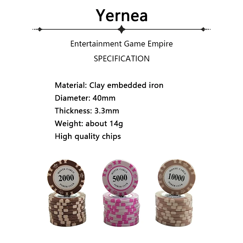Yernea 25 шт./лот 14 г глина встроенный Железный Техасский Холдем Чип Покер игральные