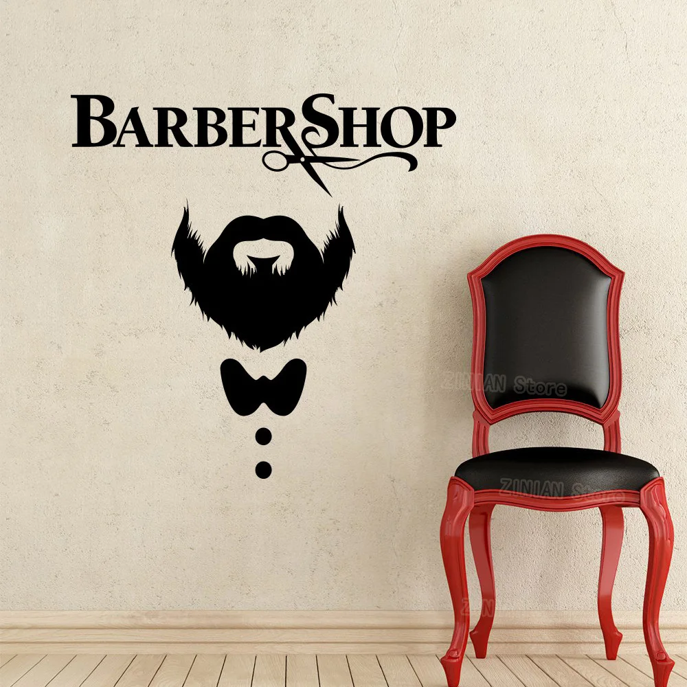 

Barber Shop Wall Decal Hairdressing Salon Vinyl Sticker Decals Beauty Haircut Men Mustache Scissors Window Art Decor Mural Z366