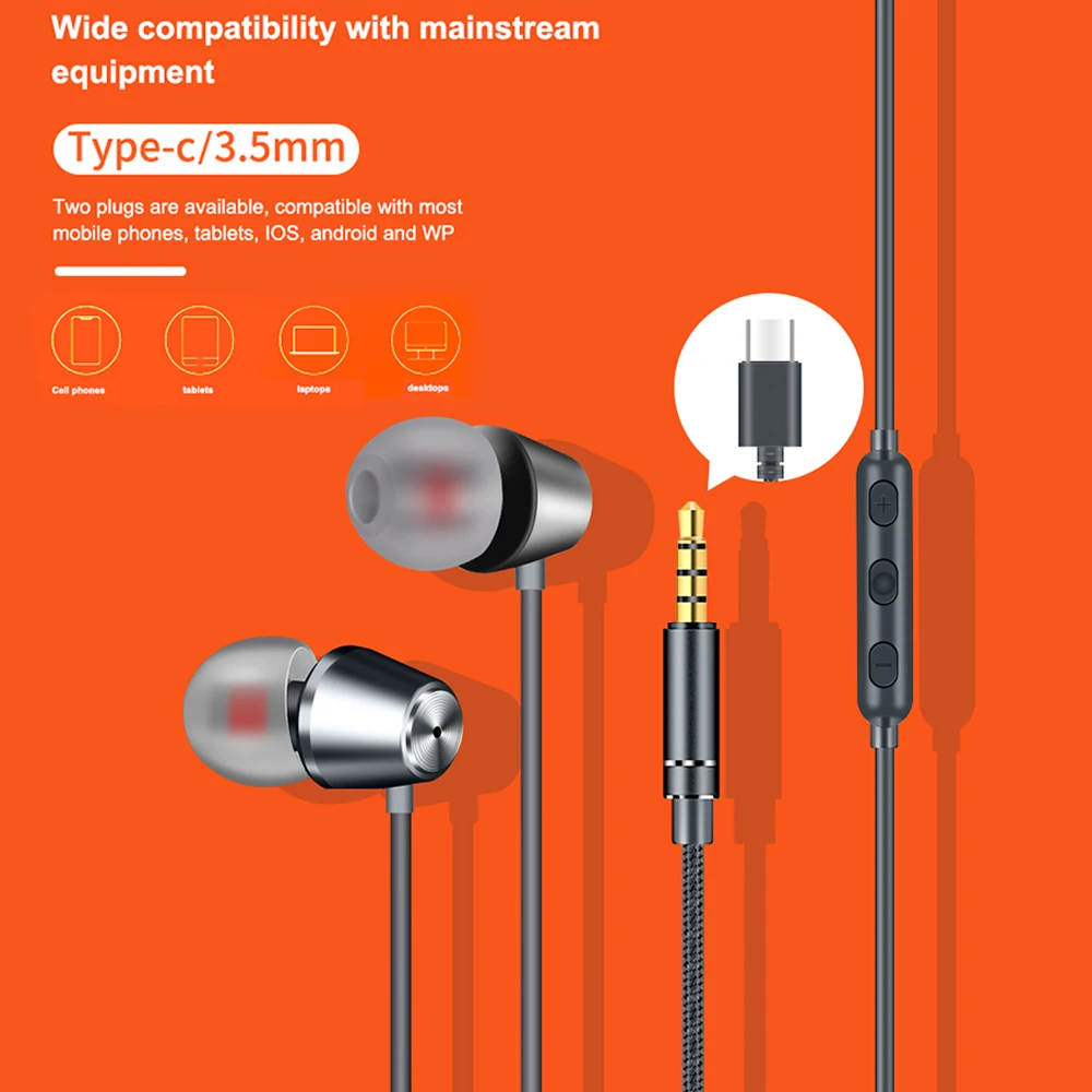 Pemenol 3 5 мм Проводная гарнитура Hi-Fi стерео звук с микрофоном наушники мм/type-C разъем