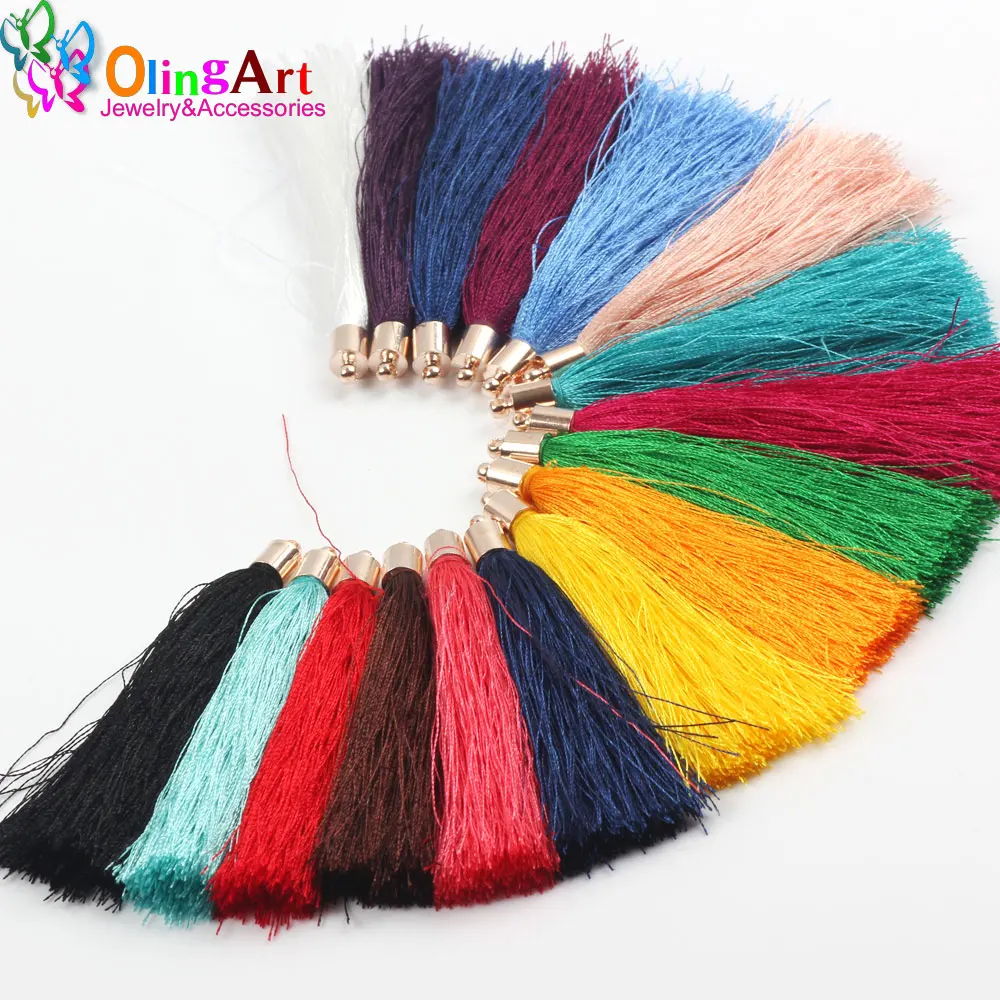 

OlingArt 75mm 6pcs Rose Gold cap mixing color nylon silk tassels DIY Necklace Earrings Jewelry making keychain Pendant 2019 New