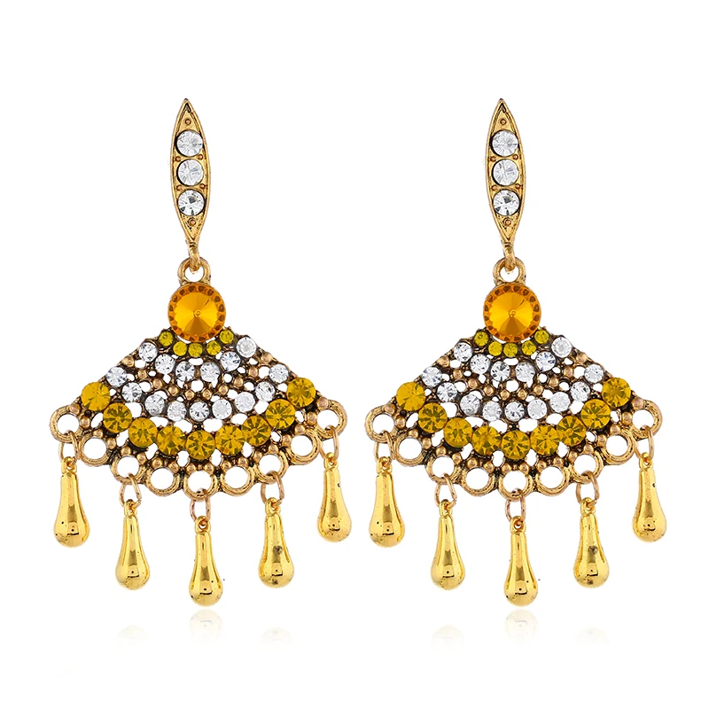 

Fashion wedding Hot Gold-color Metal Tassel Dangle Earrings Oversize Pendientes Long Earrings For Women Ethnic Indian Jewelry