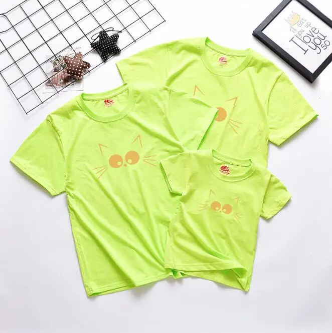 light green Семейная Одежда для мамы и дочки летняя футболка одежда для папы и сына одежда для всей семьи с рисунком кота мама и я - Цвет: light green
