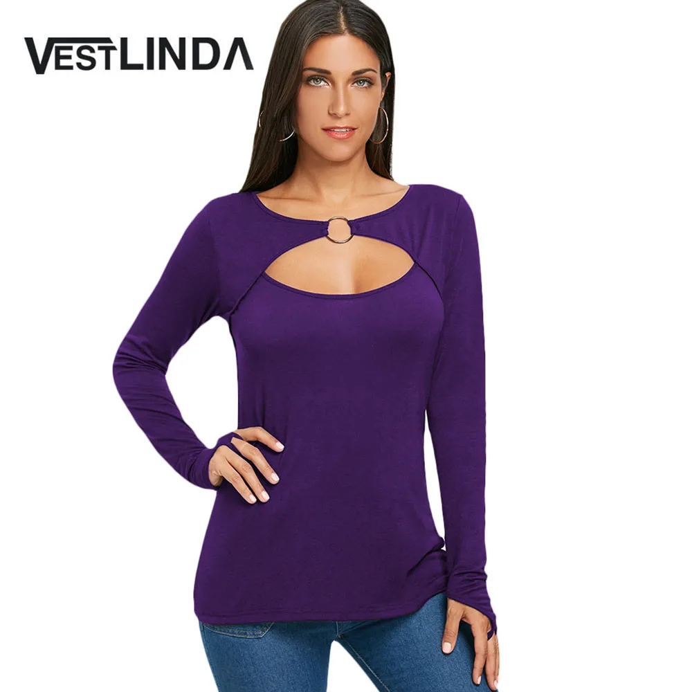 VESTLINDA футболка с длинным рукавом без пальцев вырезом спереди фиолетовая Женская