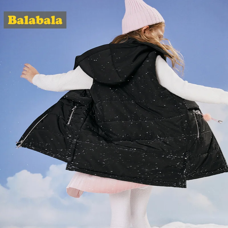 Balabala/длинная стеганая легкая пуховая жилетка с капюшоном для девочек-подростков