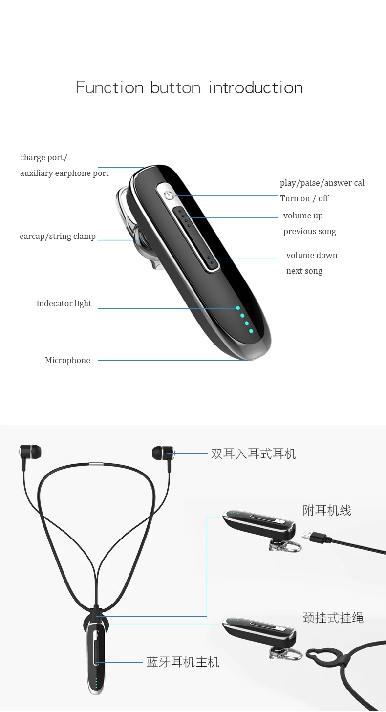 300 мАч Спортивная стерео мини беспроводная Bluetooth гарнитура ожерелье bluetooth наушники handsfree клип на наушники