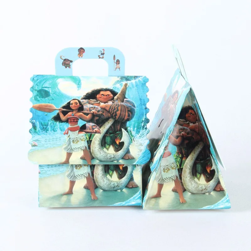 6pcs Cartoon Beauty and beast Handbag Avengers Candy Box Birthday Party Decorations Kids Paper Gift Boxes Baby Shower Supplies - Цвет: Moana