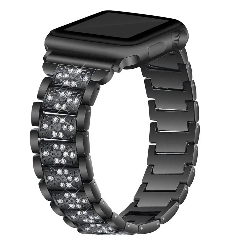 Black Для женщин бриллиантовый браслет ремешок для наручных часов Apple Watch, версии 5 4 3 2 1 класса люкс; со стразами; с металлическим ремнем ссылка 40/44/38 мм/42 мм браслет - Цвет ремешка: Black
