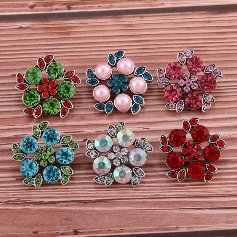 10шт/лот Новые модные украшения случайно смешанных цветов цветочный кристаллический металлический кнопки 18мм Женские обереги-браслеты и Браслет с кнопкой.