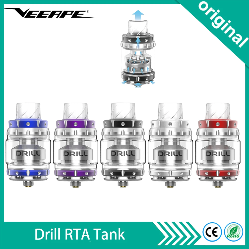 Оригинальный Veeape дрель RTA Танк 27 мм двойной катушки с 2 мл ёмкость стекло трубки Vape
