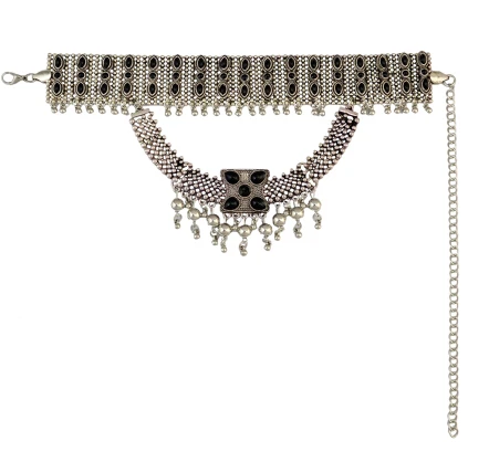 Silver Цыганский черный Бусины цепочки и ожерелья для женщин Boho Индии Винтаж цвет серебристый, золотой воротник колье праздничное Племенной турецк - Окраска металла: Silver
