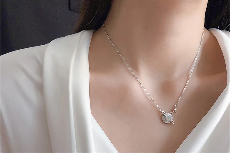 HEYLUOKE модное серебряное ювелирное изделие 925, космические ожерелья с изображением планет, цепочка, кубический цирконий, чокер с подвеской, ожерелье для женщин, вечерние, воротник