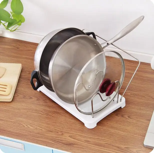 Kitchen Countertop Pot Storage Rack With Drainer Tray Multifunctional Pot Finishing Shelf