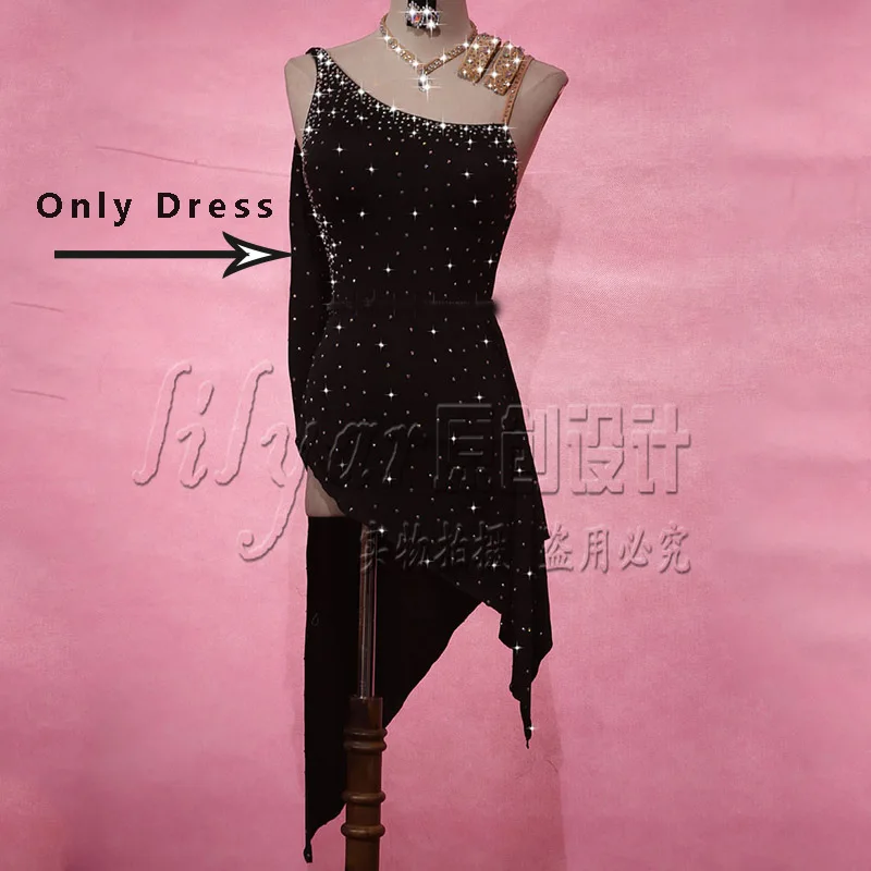 Only Dress Платье для латинских танцев для женщин, платье со стразами, черное платье для сальсы, платье с открытой спиной, платье для латиноамериканских танцев, VDB160 - Цвет: Only Dress