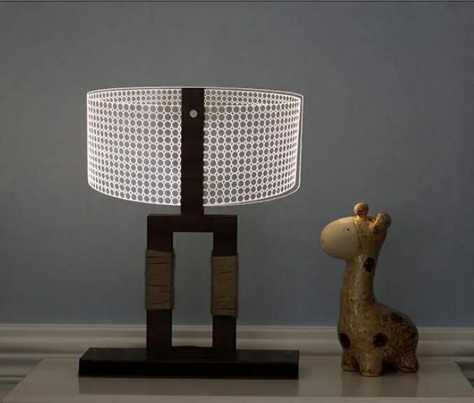

Creative Cylindrical 3D Night Light LED Wood Art Acrylic Table Lamp EU/US Plug Bedroom Children's room Home Decoration Lighting