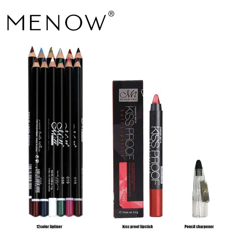 Menow бренд Make Up Set 12 Цвет тени Подводка для глаз и Kiss матовый помада косметический