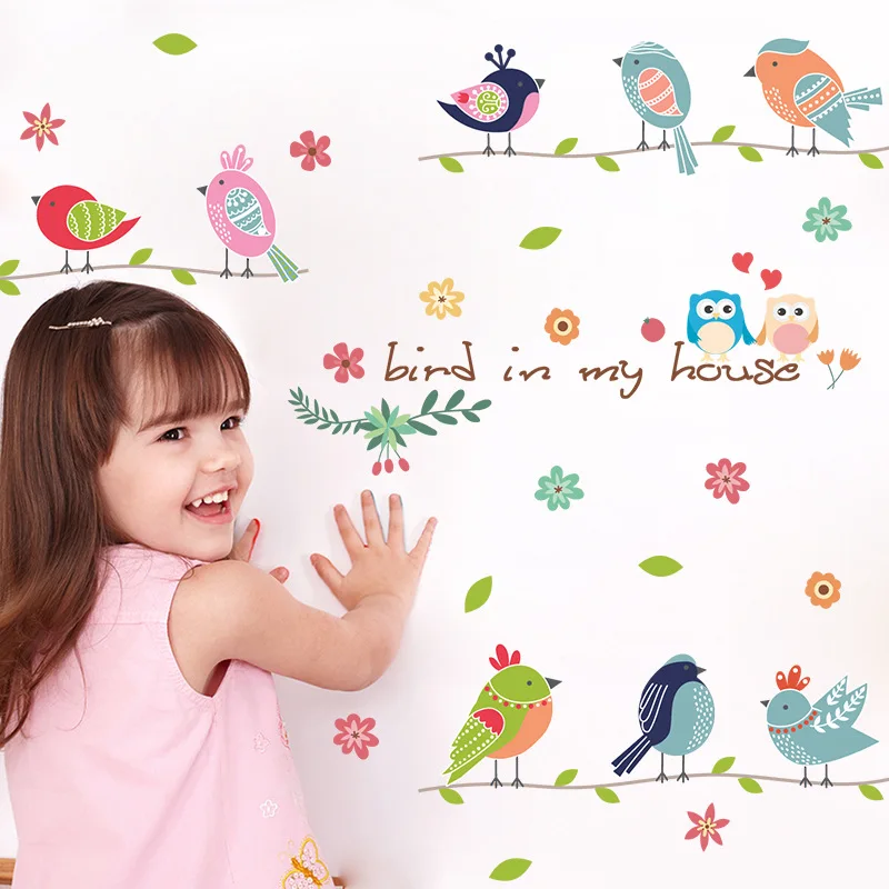 

Colorful Birds and Flower Wall Stickers for Kids Room Baby Nursery Room Decoration Party Home Decor Removable Poster Murals Art