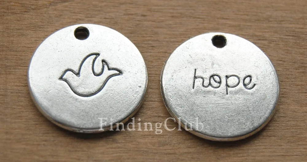 20 шт серебряный цвет/Бронза Круглый диск Hope тег Шарм Подвески Dove металлический