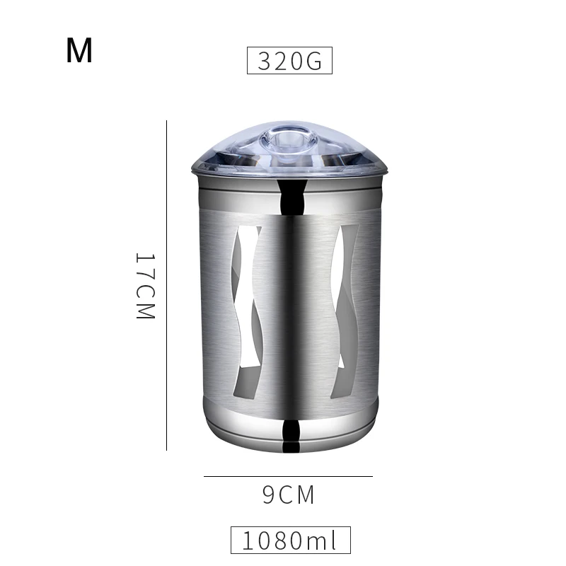 M 17x9cm 304 герметичный резервуар для кухни из нержавеющей стали с крышкой, баночки для хранения специй, сахара, чая, кофе, контейнер, органайзер, баночки - Цвет: M 17x9cm