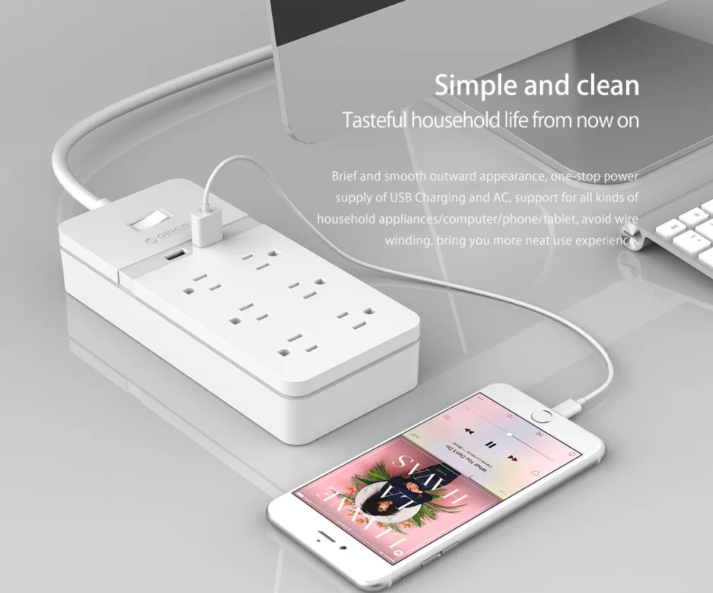 ORICO 6 сетевой фильтр с 2 usb-портами для зарядки, умная мульти-мощная полоса, адаптер, удлинитель, патч-плата, зарядное устройство
