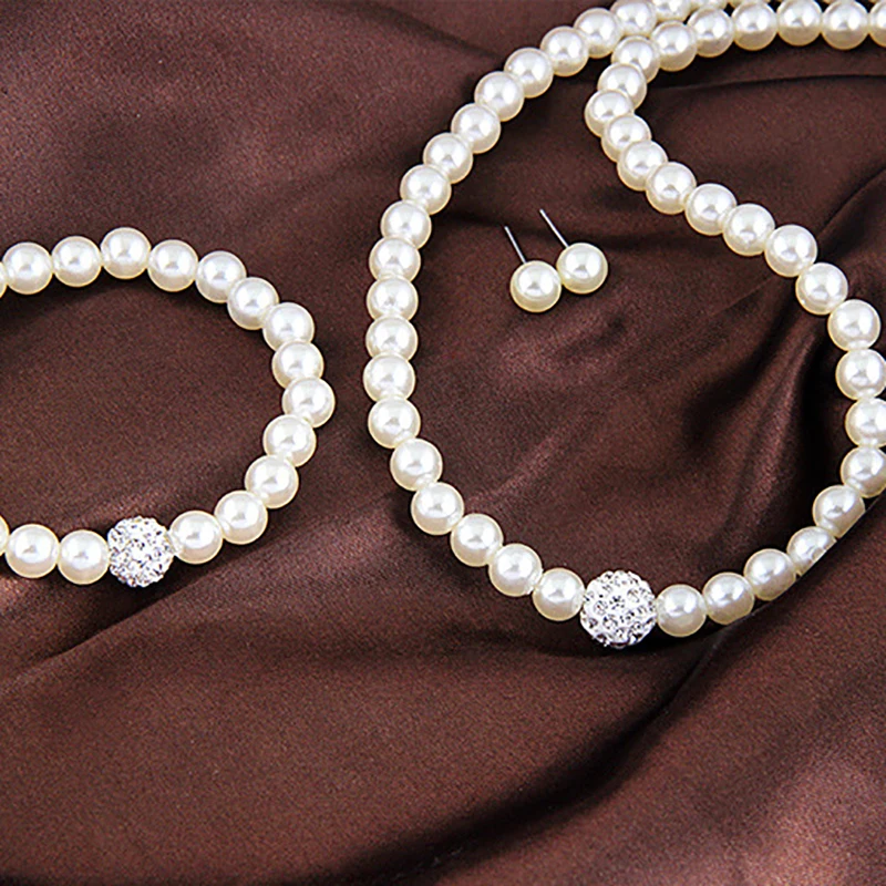 White Shell Faux Pearl Necklace Bracelet Earring Fashion Jewelry Set | Украшения и аксессуары