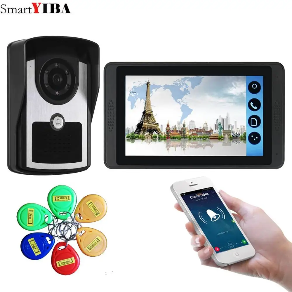 

Беспроводной видеодомофон SmartYIBA, 7 дюймов, Wi-Fi, 1 монитор, RFID разблокировка, ИК Ночное Видение