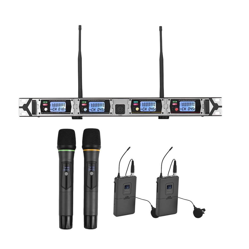 Muslady 4 канальный UHF Беспроводной микрофон Системы 2 Нагрудные Микрофоны с поясной