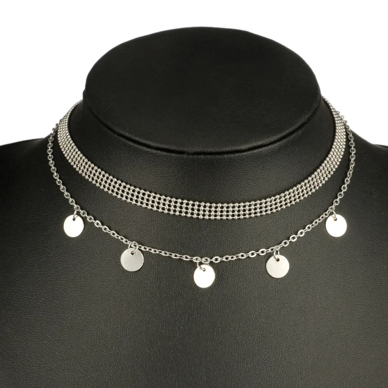 2 шт./компл. двойная Монета диск многослойные бусы цепь колье трендовые