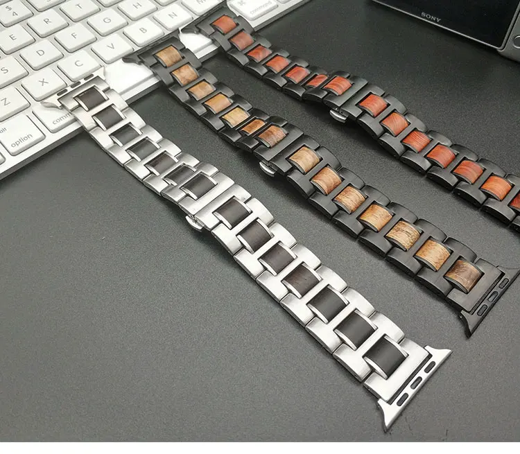 Натуральная древесина+ металлический стальной ремешок для часов для Apple Watch серии 1 2 3 4 38 мм 42 мм 40 мм 44 мм iWatch Ремешки для наручных часов