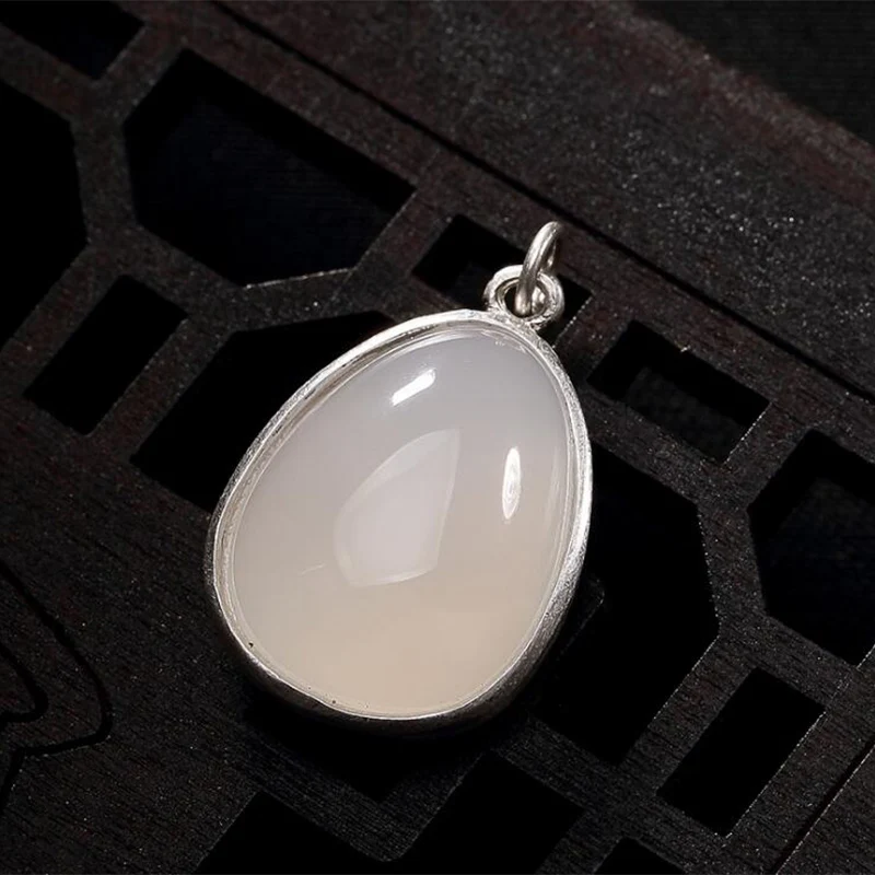 S990 натуральный камень халцедон Будда мантра Лотос Буква Кулон 100% Стерлинговое