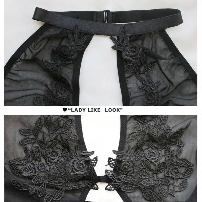 Женское Эротическое боди с вырезами v образным вырезом и кружевной аппликацией