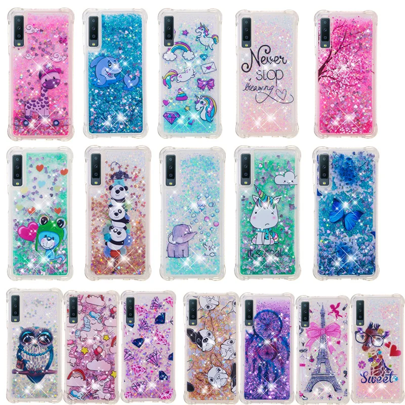 Glitter Bling Patterned Shockproof Liquid Case On For Samsung A7 J4 J6 A6 2018 J3 J5 J7 2017 A8 Plus Clear Soft Phone Cover Capa |