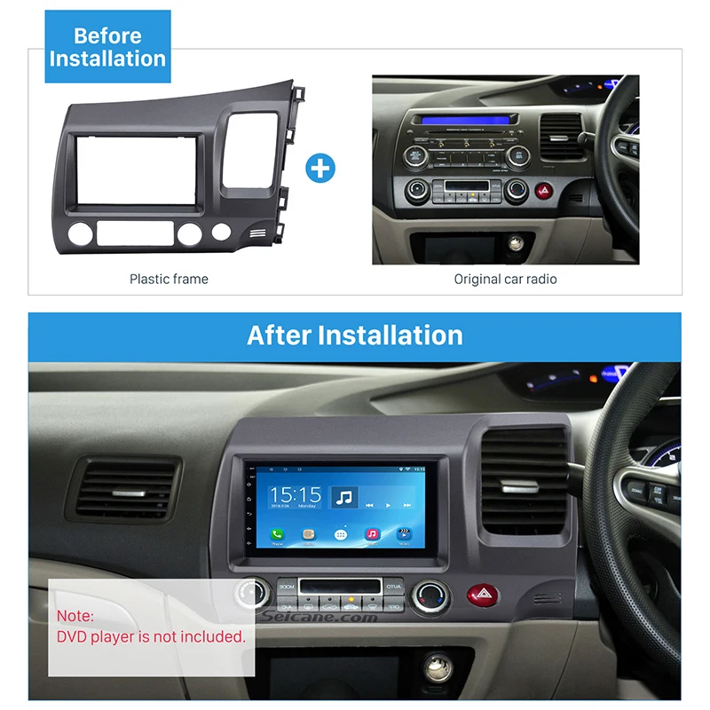 Комплект для установки автомагнитолы Seicane классический серый комплект 2Din Honda Civic