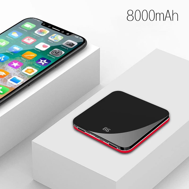 Новинка 8000 мАч Мини Внешний аккумулятор с двумя USB ЖК дисплеем ультратонкий