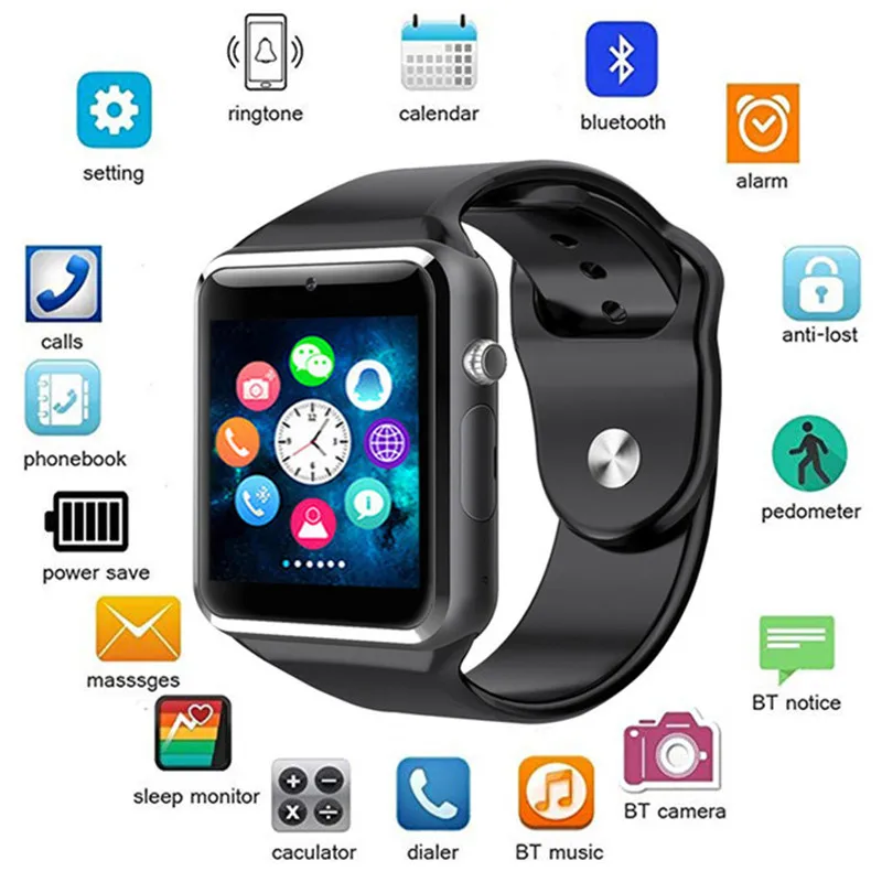 50 шт./лот A1 Bluetooth Смарт часы наручные Спорт Шагомер с SIM Камера Smartwatch для смартфон