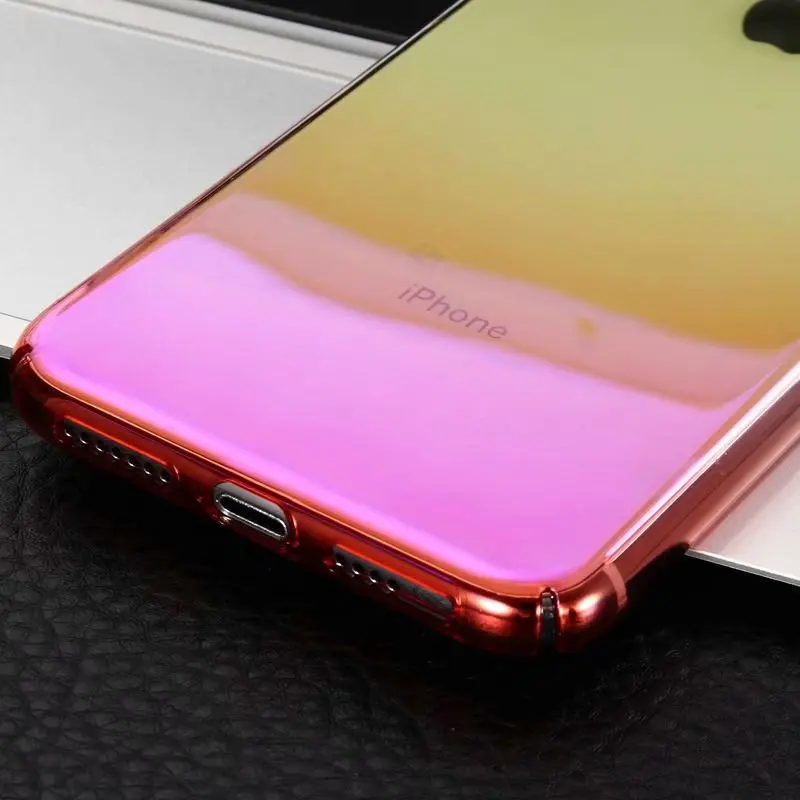 Аврора градиент глянцевый кристалл полная защита Жесткий Чехол для iphone XS max XR 6 6s