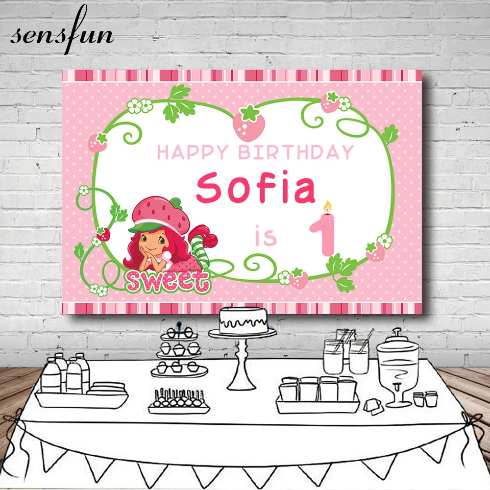 Sensfun Клубничке девочек Фон фотографии Розовый тема горошек Baby Shower 1st День рождения Фоны винил