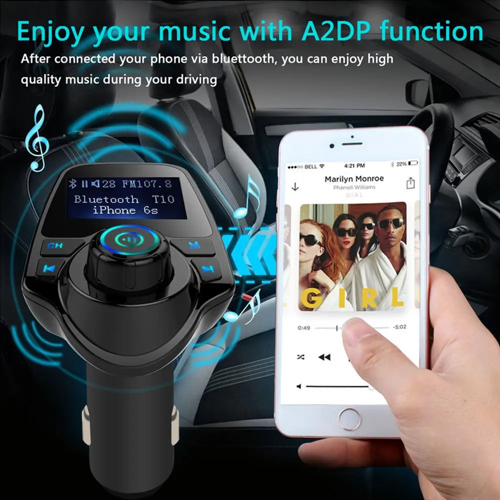 Автомобильный Bluetooth передатчик 20 шт./лот FM громкая связь mp3 плеер радио для iPhone 6 6s 7