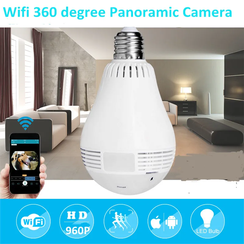 960P Беспроводная панорамная IP 3D VR камера WIFI лампа рыбий глаз наблюдение 180/360