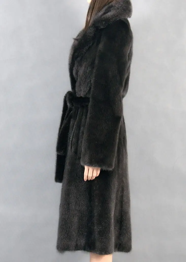 Autumn faux mink leather jacket womens long trench coats winter thicken warm fur leather coat women slim jackets fashion black