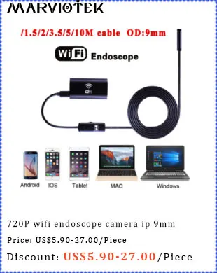 8 мм Wifi эндоскоп камера видеонаблюдения Мини камера HD 720P Endoscop для Android мягкий кабель труба Iphone эндоскоп осмотр