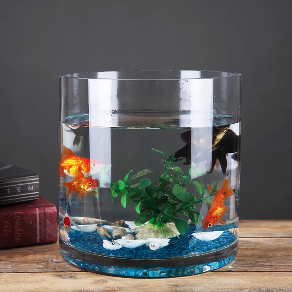 

Creative Thickening Straight Glass Fish Tank Cylindrical Living Room Office Goldfish Tank Transparent Turtle Tank Hydroponics