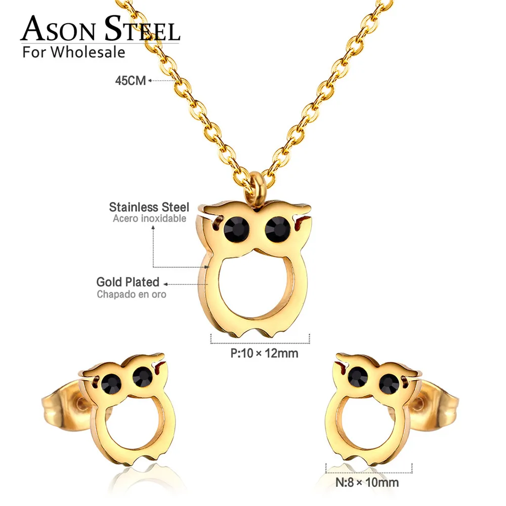 Набор украшений ASONSTEEL с фианитом в виде совы для женщин/девушек