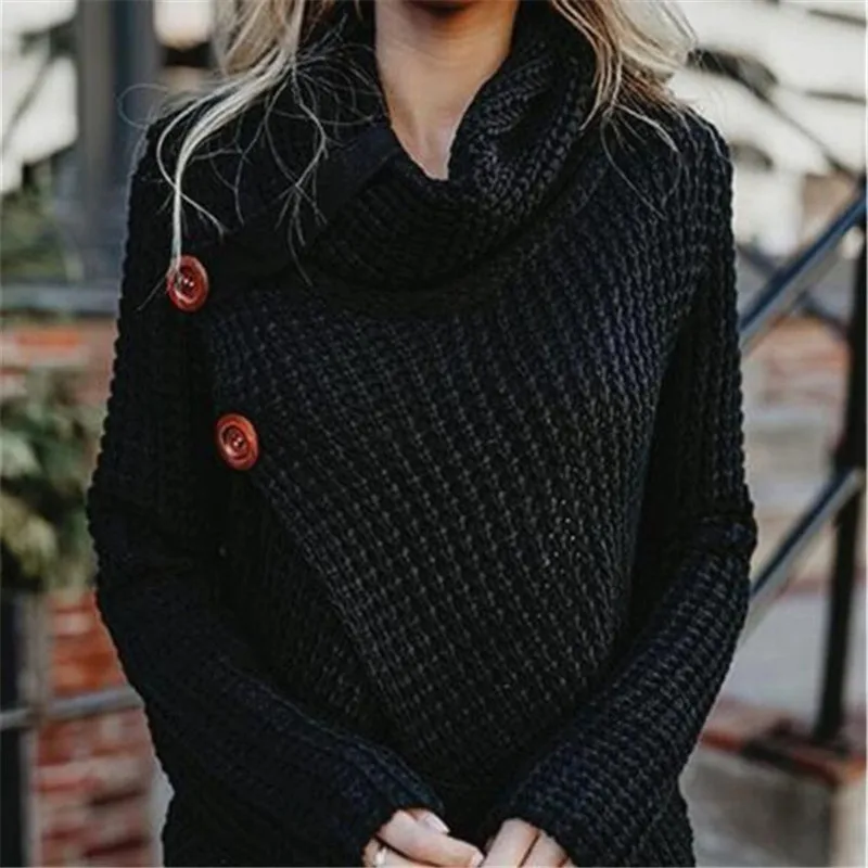 Женский свитер с высоким воротом вязаный длинным рукавом | Женская одежда