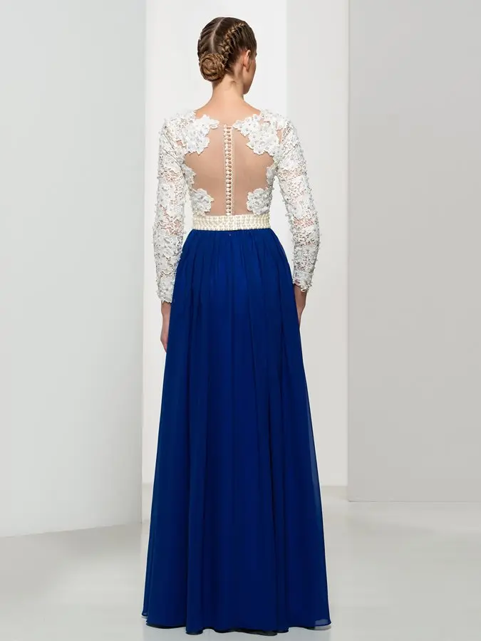 

robe de soriee Vintage Long Sleeves Pearls Long Formal Dresses 2020 V-neck Sheer Lace Evening Prom Party Gowns Vestido De Noiva