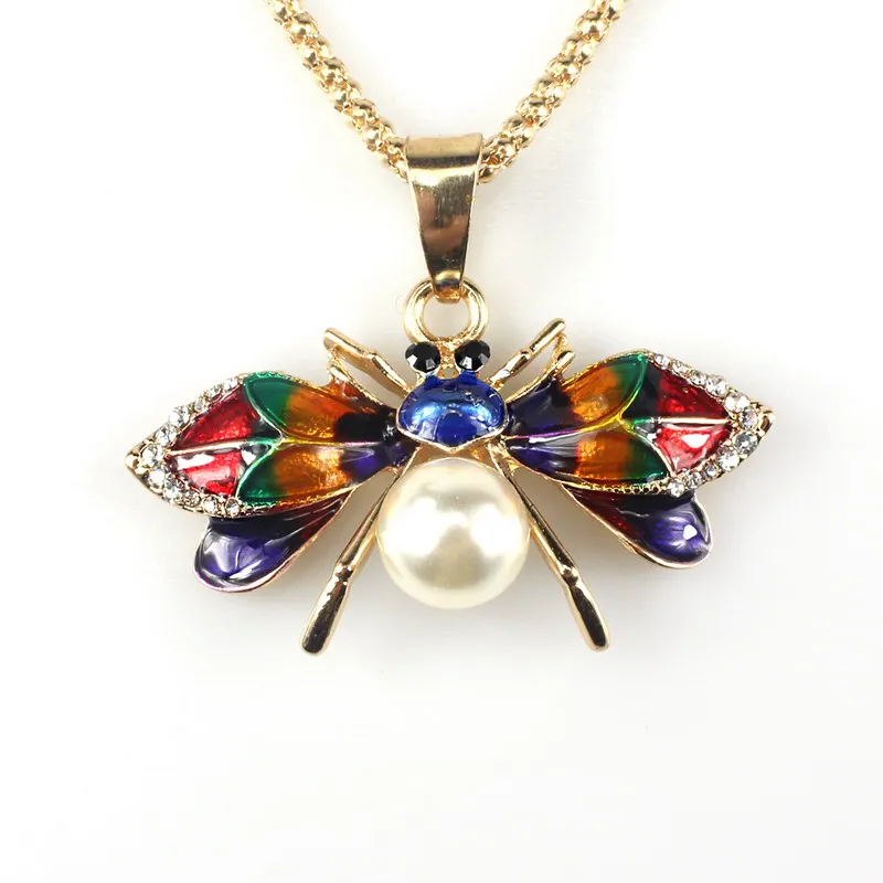 Милый Кристалл пчела кулон животное насекомое имитация жемчуга длинное ожерелье